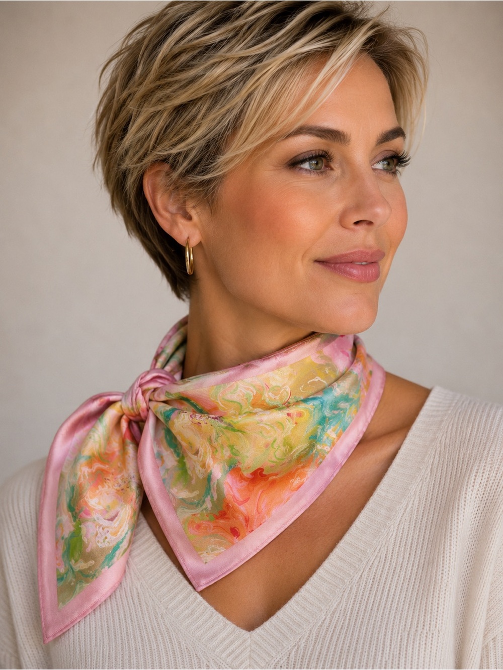 🆕❤️Silk-Feel Pink Marble Print Neck Scarf